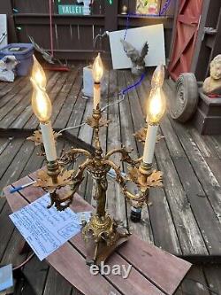 BEAUTIFUL ANTIQUE Electric Brass 5 Light Table Candelabra Piano Statue Lamp