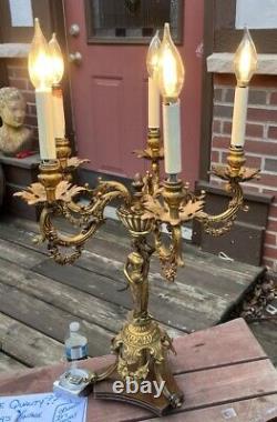 BEAUTIFUL ANTIQUE Electric Brass 5 Light Table Candelabra Piano Statue Lamp