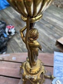 BEAUTIFUL ANTIQUE Electric Brass 5 Light Table Candelabra Piano Statue Lamp