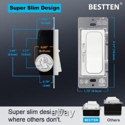 BESTTEN 10 PK Slim Single Pole Or 3 Way Dimmer Light Switch, ETL Listed