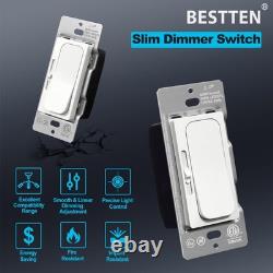 BESTTEN 10 PK Slim Single Pole Or 3 Way Dimmer Light Switch, ETL Listed