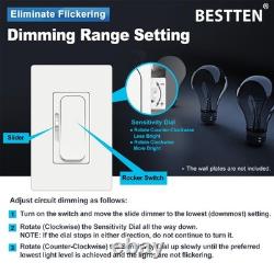 BESTTEN 10 PK Slim Single Pole Or 3 Way Dimmer Light Switch, ETL Listed