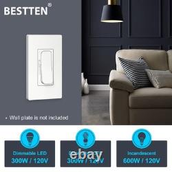 BESTTEN 10 PK Slim Single Pole Or 3 Way Dimmer Light Switch, ETL Listed