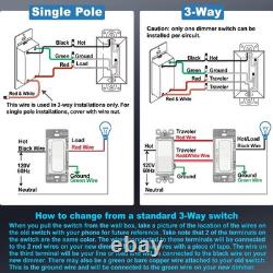 BESTTEN 10 PK Slim Single Pole Or 3 Way Dimmer Light Switch, ETL Listed
