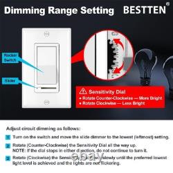 BESTTEN 10 Pack Dimmer Light Switch, Single-Pole or 3-Way Dimmer Switches, 12