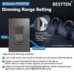 BESTTEN 5-Pack Matte Brown Dimmer Light Switch, 1-Pole/3-Way, LED/CFL/Incandesce