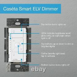 Caseta Smart Lighting Dimmer Switch for ELV Bulbs, 250W LED Bulbs, White