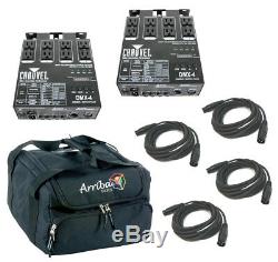 Chauvet DJ Lighting (2) Dmx-4 Dimmer Relay Switch Pack Dmx Cables & Arriba Bag
