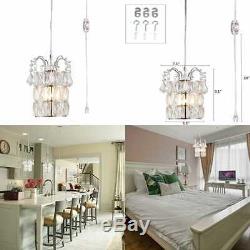 Crystal Pendant Light Plug In Mini Chandeliers On/Off Dimmer Switch Clear 16.4