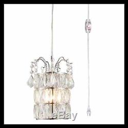 Crystal Pendant Light Plug In Mini Chandeliers On/Off Dimmer Switch Clear 16.4