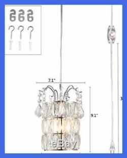 Crystal Pendant Light Plug In Mini Chandeliers On/Off Dimmer Switch Clear 16.4