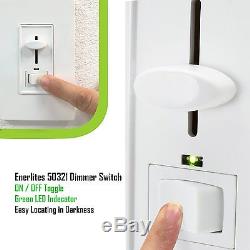 Decorator Slide Wall Dimmer Light Switch 3-Way White Knob + Cover LED Indicator