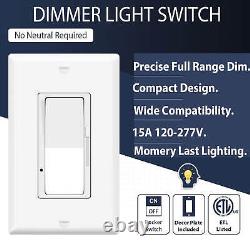 Dimmer Light Switch 3 Way 15A 120V for CFL 600W LED 150W with Plate Cover 10Pack