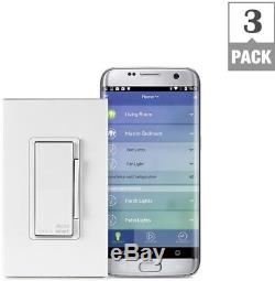 Dimmer Light Switch WiFi Programmable 600W 3-Way Slide LED Incandescent 3-Pck