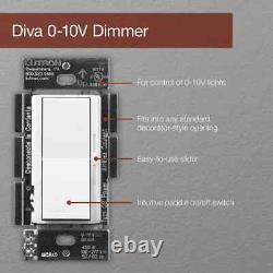 Diva Dimmer For 0-10v Led/fluorescent Fixtures, Single-pole Or 3-way, White
