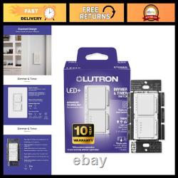Dual Dimmer Timer Switch for LED Bulbs & Fans, 65W, Single-Pole, White