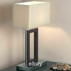 ENDON 60W PORTAL Bedside / Living Room Table Lamp Dark Wood & Chrome 0195-DW