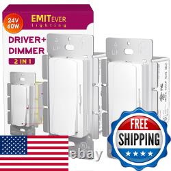 Emitever Dimmer Light Switch 24V 60W Dimmable Led Driver 2 In 1 2Pk Single-Pole