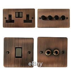 Flat Plate Antique Copper FAC3 Light Switches, Plug Sockets, Dimmers, Cooker, TV