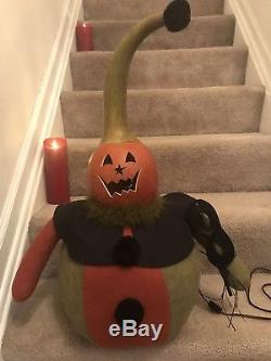 Folk Art Jack O Lantern Pumpkin Gourd Doll With Dimmer Light Switch