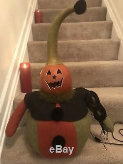 Folk Art Jack O Lantern Pumpkin Gourd Doll With Dimmer Light Switch