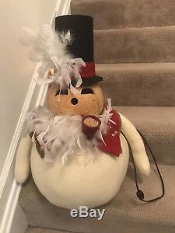 Folk Art Snowman Christmas Gourd Doll With Dimmer Switch Light