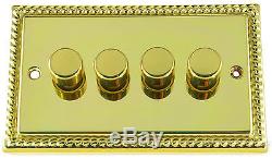 G&H Monarch Roped Polished Brass 1 2 3 4 Gang V-Pro LED Dimmer Light Switches