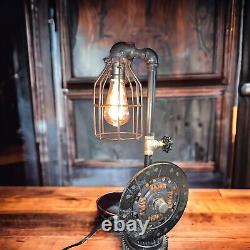 Gearhead Table Lamp, Steampunk Pipe Desk Lamp Rustic Bedside Lamp for Bedroom +