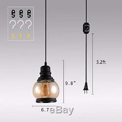 Glass Hanging Island Lights With Plug Cord On/Off Dimmer Switch, Updated Edison