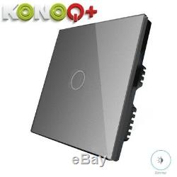KONOQ+ Luxury Glass Panel Touch LED Light Smart Switch DIMMER, Grey, 1Gang/1Way