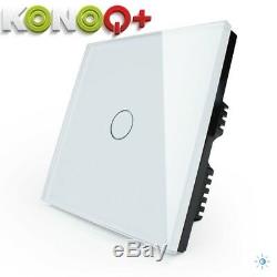 KONOQ+ Luxury Glass Panel Touch LED Light Smart Switch DIMMER, White, 1Gang/1Way