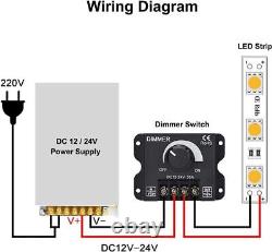 LED Dimmer Switch PWM Dimming Knob LED Light Strip Brightness Control 12V24V 30A