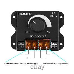 LED Dimmer Switch PWM Dimming Knob LED Light Strip Brightness Control 12V24V 30A
