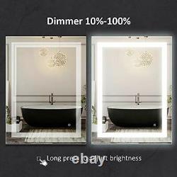 LED Lighted Vanity Bathroom Mirror, Wall Mounted Anti Fog & Dimmer Touch Switch