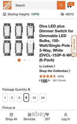 Lutron Diva LED+ White Dimmer Wall Switch 6-Pack DVCL-153PR-WH