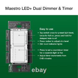 Maestro LED+ Dual Dimmer and Timer Switch for Lights or Fans 75-Watt LED Bul