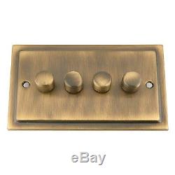 Mains LED Light Dimmer Switch 250W 4 Gang Victorian Antique Brass Push 2 Way
