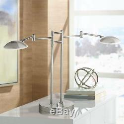 Modern Swing Arm Desk Lamp 2 Light LED Satin Nickel Dimmer Switch for Office