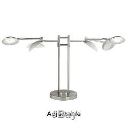 Modern Swing Arm Desk Lamp 2 Light LED Satin Nickel Dimmer Switch for Office