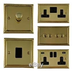 Monarch Roped Polished Brass MBB Light Switches, Plug Sockets, Dimmers, Cooker