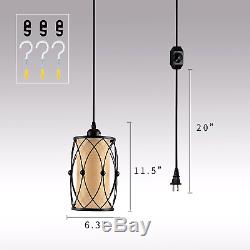 New HMVPL Swag Plug In Pendant Light 15 Ft Hanging Cord On Off Dimmer Switch