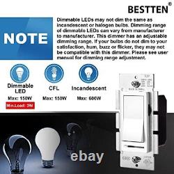 Pack Dimmer Light Switch, Single Pole or 3-Way, LED Dimmer Switches, White 10
