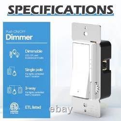 Pack Slide Dimmer Light Switch, Single Pole or 3-Way LED Dimmer Switch, for 10