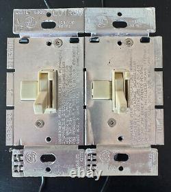 Pair of Lutron Ariadni AY-600P Single-Pole 600W Slide & Toggle Dimmer Almond