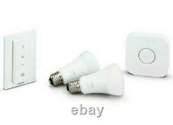 Philips Hue White Ambiance Smart Light Kit 2 Bulbs + Hue Bridge + Dimmer Switch