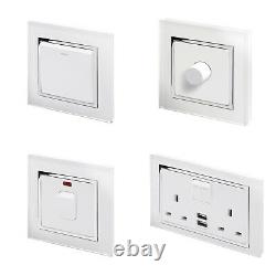 RetroTouch White Glass CT Light Switches, Plug Sockets, Dimmers, Cooker, Fused