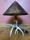 Rustic Deer Antler Table Lamp With Solid Copper Shade And Dimmer Switch