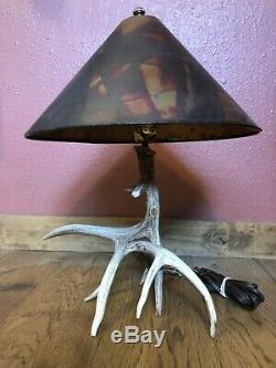 Rustic DEER ANTLER TABLE LAMP With Solid Copper Shade and Dimmer Switch