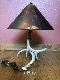 Rustic DEER ANTLER TABLE LAMP With Solid Copper Shade and Dimmer Switch