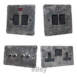 Rustic Flat Plate FRB Light Switches, Plug Sockets, Dimmers, Cooker, TV, Fuse